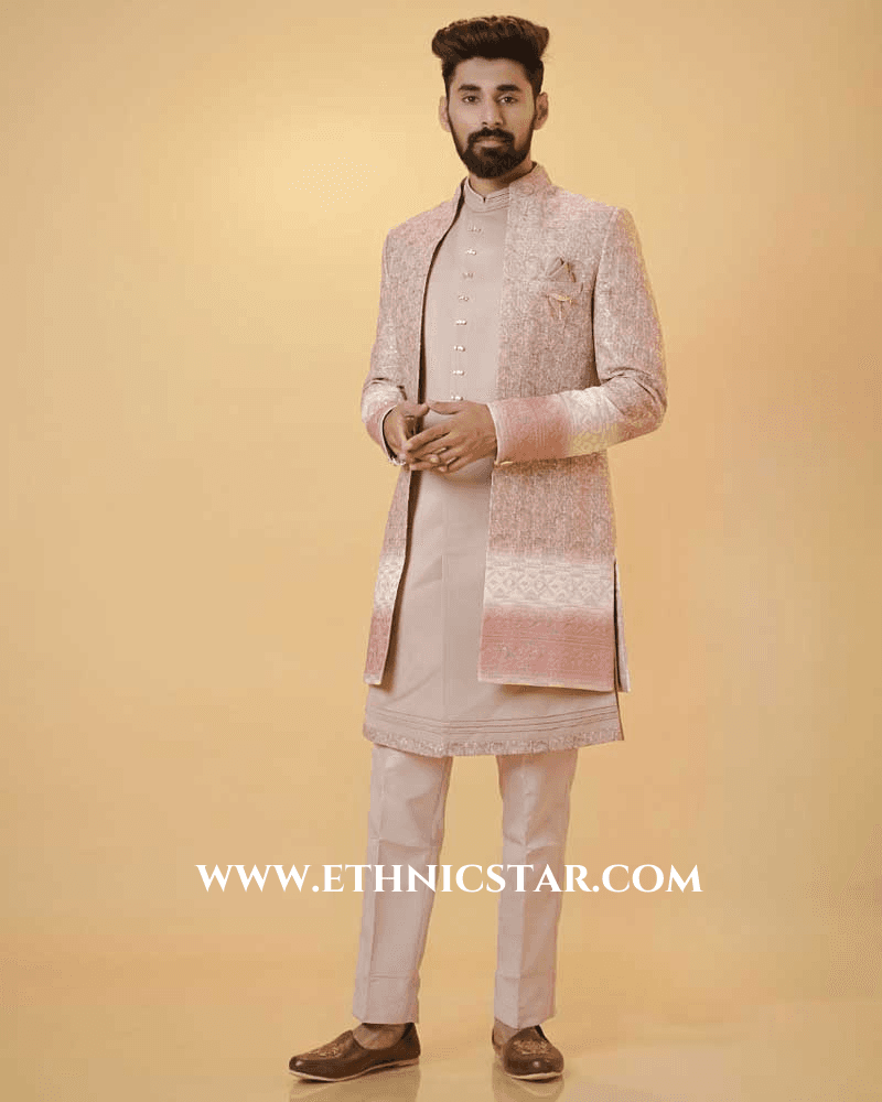Pink Jacket Style Indowestern For Wedding