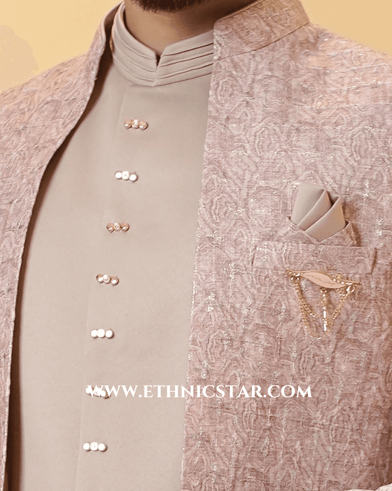 Pink Jacket Style Indowestern For Wedding