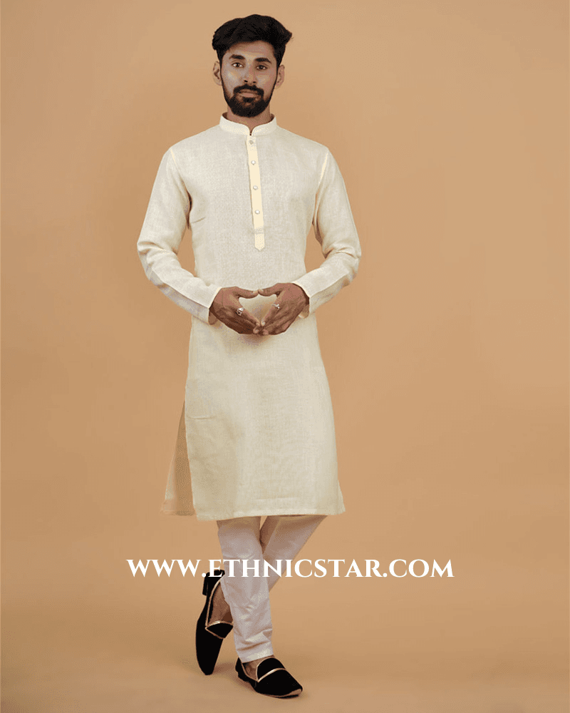 Lemon Yellow Colour Kurta Pajama In Cotton