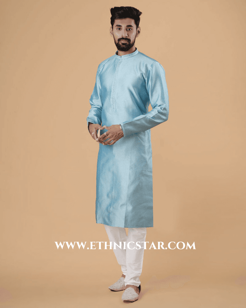 Sky Blue Silk Kurta Pajama For Wedding