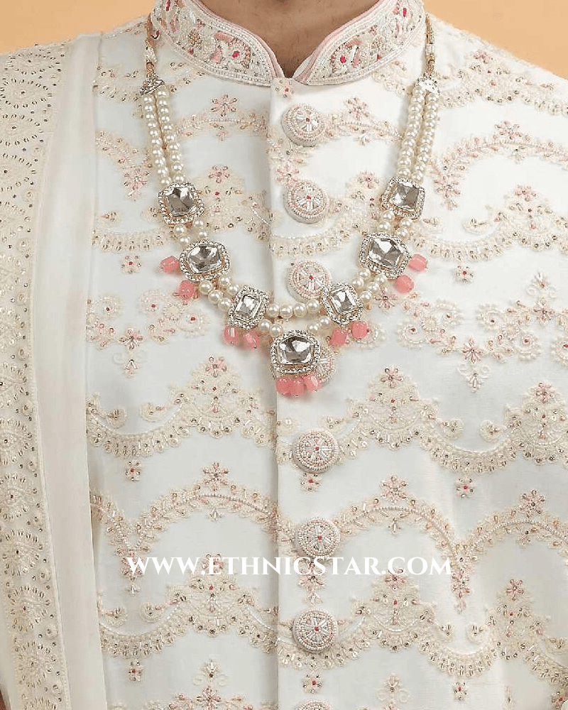 Cream Embroidery Majesty Sherwani With Dupatta