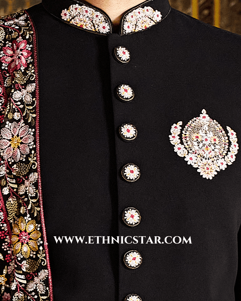 Designer Black Indowestern Set With Embroidered Dupatta