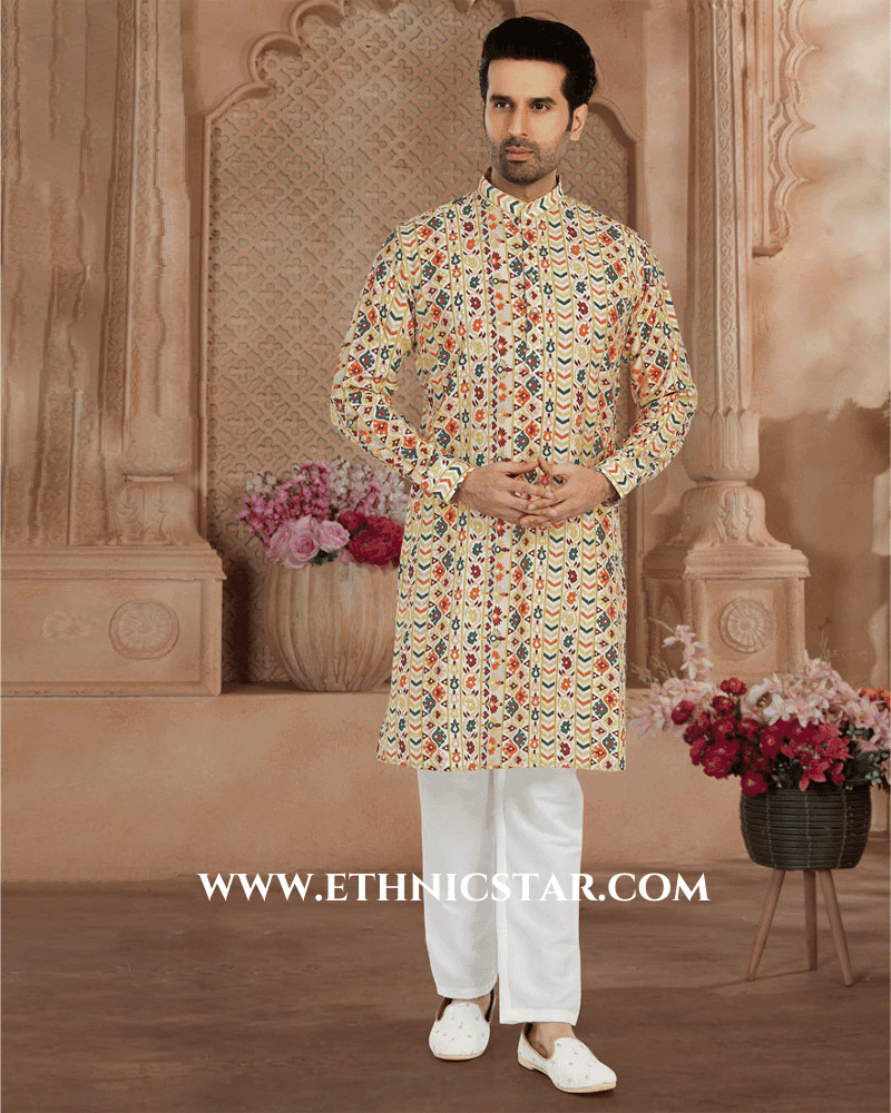 Elegant Cream Cotton Silk Kurta Pajama