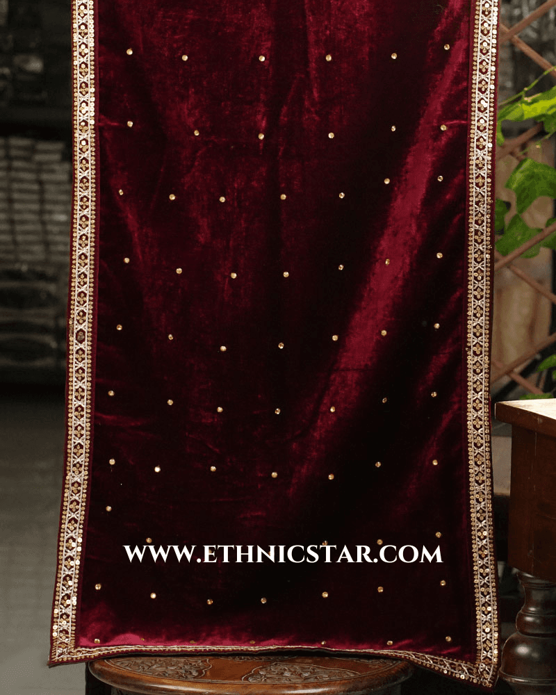 Wedding Season Fancy Velvet Dupatta In Maroon