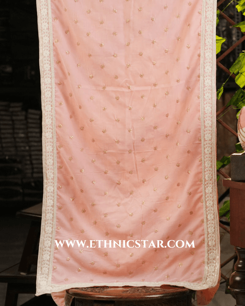 Groom Wear Velvet Dupatta In Peach Color