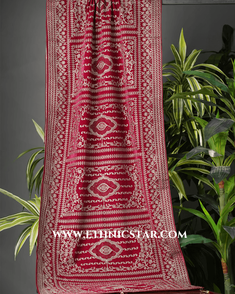 Maroon Embroidered Wedding Dupatta In Velvet