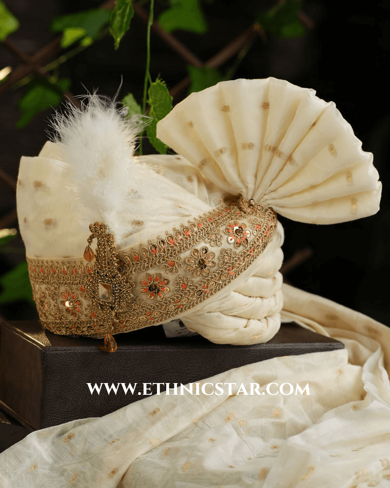 Cream Color cotton Silk Safa For Wedding