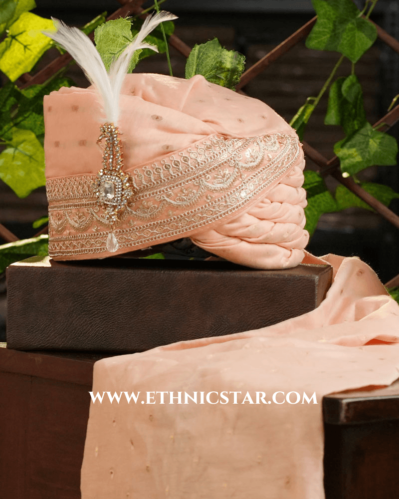 Cotton Silk Barati Wear Peach Safa