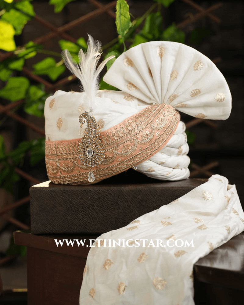 Off White Readymade Safa In Cotton Silk