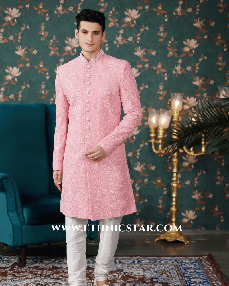 Light Pink Embroidered Indowestern Set