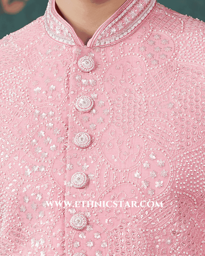 Light Pink Embroidered Indowestern Set