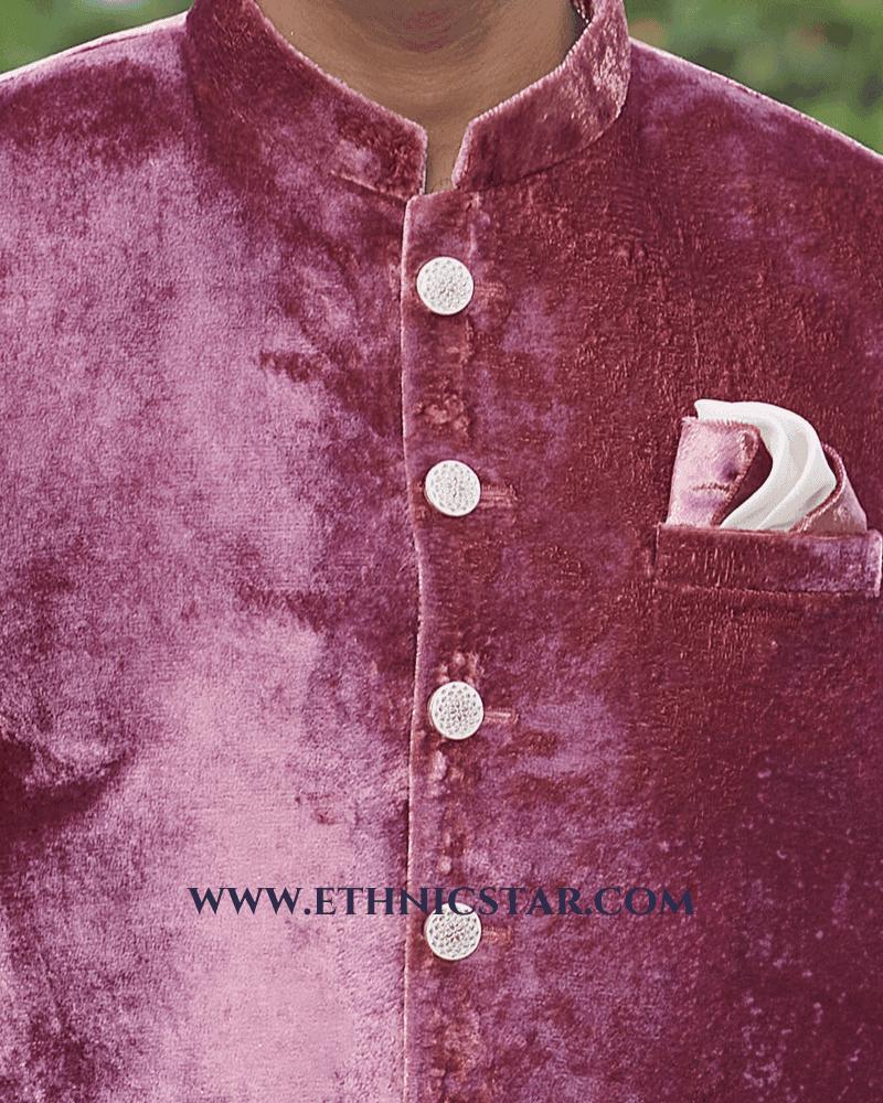 Onion Pink Wedding Wear Jodhpuri Suit in Velvet