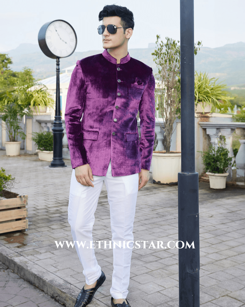 Wedding Wear Magenta Velvet Jodhpuri Suit