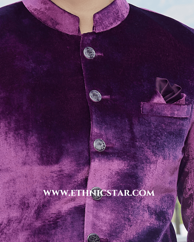 Wedding Wear Magenta Velvet Jodhpuri Suit
